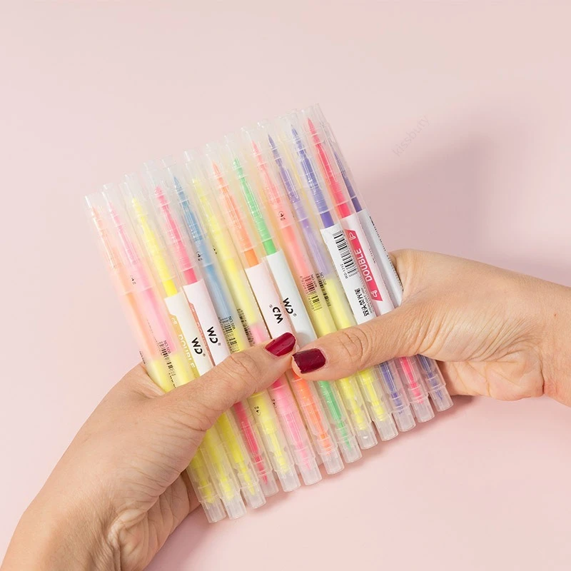 6 Colors/Set Double Head Uniqu - Pastel Highlighter Set Double Ended 评论和价格