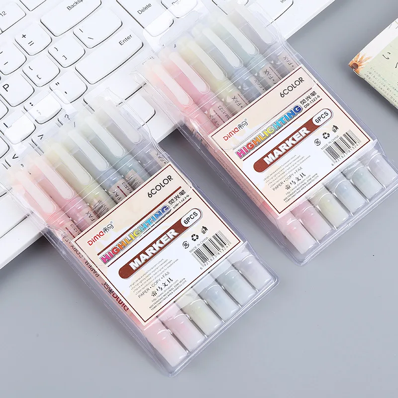 6 Colors/Set Double Head Uniqu - Pastel Highlighter Set Double Ended 评论和价格