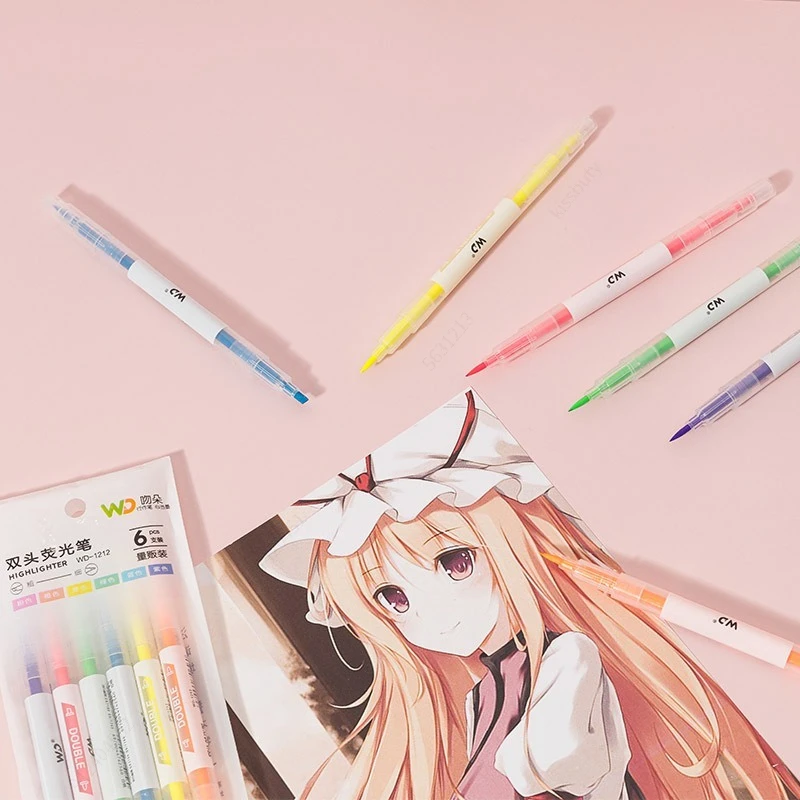 6 Colors/Set Double Head Uniqu - Pastel Highlighter Set Double Ended 评论和价格
